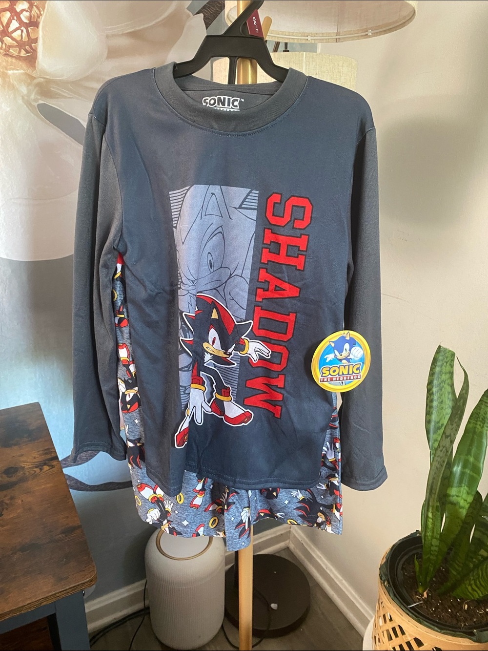 Sonic the Hedgehog Shadow Kids Long Sleeve Pajama Top - Black size 6/7 NWT